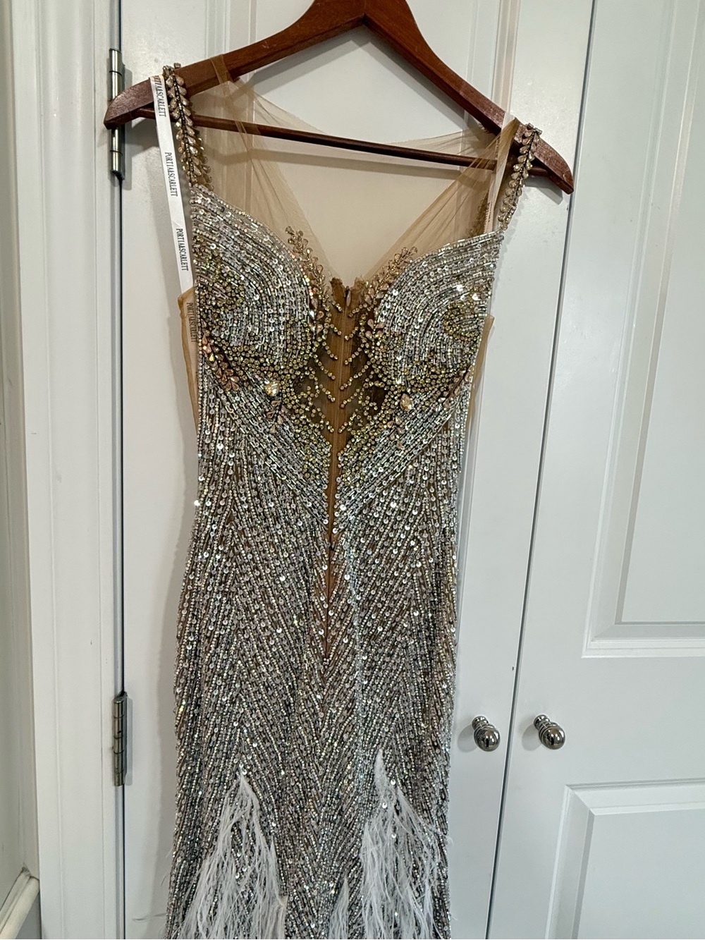 Portia and Scarlett Rose Gold Beaded Feather Evening Gown - Picture 7 of 9